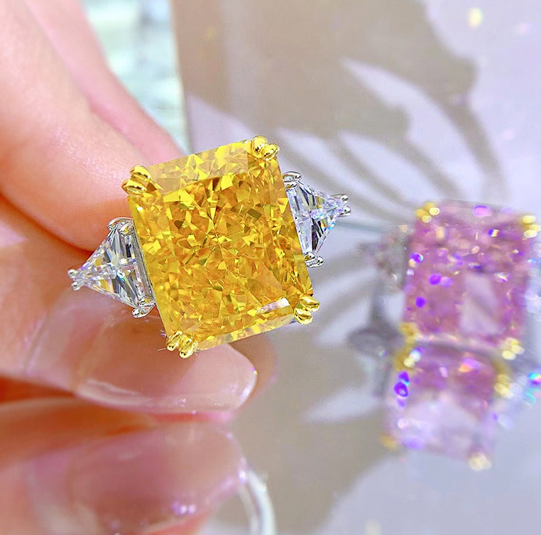 Luxury lavishly adorned 10-carat yellow diamond ring, high-end texture with a dazzling sparkle.